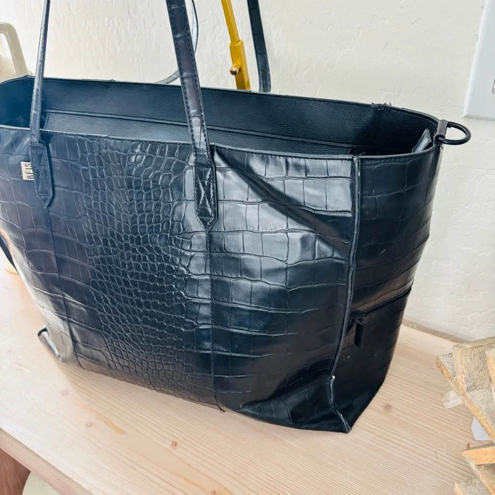 Beis Work Tote‎ Oversized Elegant Black Crocodile-Embossed Tote Bag Women’s